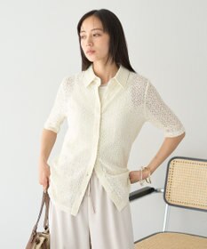 earth music&ecology ストレッチレース襟付シャツ