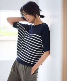 ANY 【洗濯機可/UVカット/アンチピリング】ハーフスリーブガーターニット