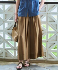23区 クールタッチタフタ ギャザーワイドパンツ キャメル系