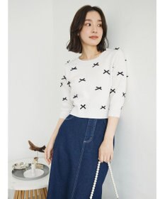 Green Parks ・ＡＮＤ　ＳＥＡＲＣＨ　メニーリボン５分袖ニット
