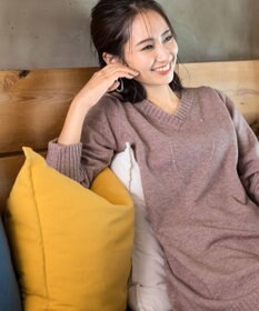 Tiaclasse L 【洗える】幅広く活躍が期待できるVネックリブニットチュニック