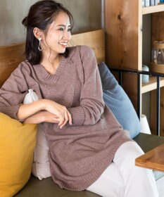 Tiaclasse L 【洗える】幅広く活躍が期待できるVネックリブニットチュニック