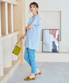 Tiaclasse 【洗える】ストライプフレアスリーブチュニックブラウス