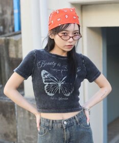 WEGO ヴィンテージウォッシュグラフィックリブT