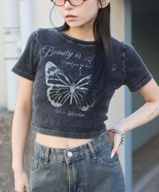 WEGO ヴィンテージウォッシュグラフィックリブT