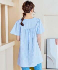 Tiaclasse 【洗える】ストライプフレアスリーブチュニックブラウス