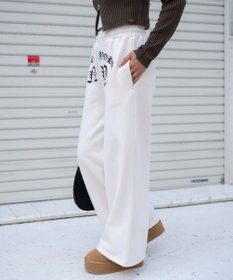 WEGO 【ウエストゴム】グラフィック刺繍裏起毛ワイドSWTパンツ