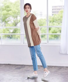 Tiaclasse 【洗える】配色ニットチュニック