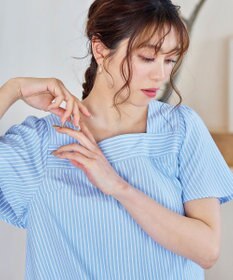 Tiaclasse L 【洗える】ストライプフレアスリーブチュニックブラウス