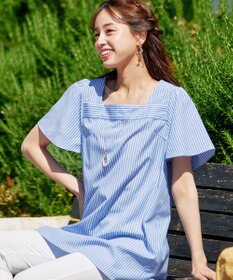 Tiaclasse 【洗える】ストライプフレアスリーブチュニックブラウス