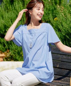 Tiaclasse 【洗える】ストライプフレアスリーブチュニックブラウス