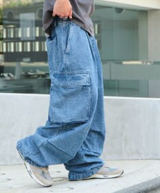 WEGO 【ユニセックス着用ITEM】デニムイージーカーゴパンツ