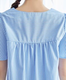 Tiaclasse L 【洗える】ストライプフレアスリーブチュニックブラウス