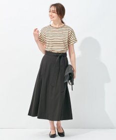 自由区 【洗える/UVケア】ボーダー タックデザインカットソー