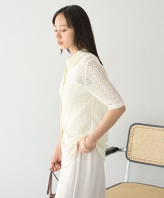earth music&ecology ストレッチレース襟付シャツ