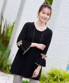 Tiaclasse L 【洗える】ミラノリブ編みのフレア袖ニットチュニック