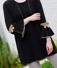 Tiaclasse L 【洗える】ミラノリブ編みのフレア袖ニットチュニック