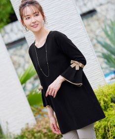 Tiaclasse L 【洗える】ミラノリブ編みのフレア袖ニットチュニック