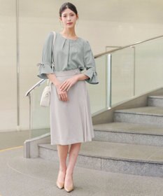 Tiaclasse 【洗える】リボン付きタックフレア袖ブラウス