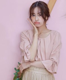 Tiaclasse 【洗える】リボン付きタックフレア袖ブラウス