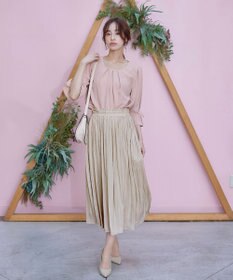 Tiaclasse 【洗える】リボン付きタックフレア袖ブラウス