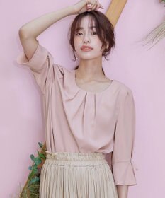 Tiaclasse 【洗える】リボン付きタックフレア袖ブラウス