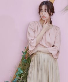 Tiaclasse 【洗える】リボン付きタックフレア袖ブラウス