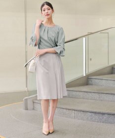 Tiaclasse 【洗える】リボン付きタックフレア袖ブラウス