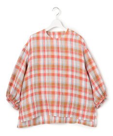 23区 【先行予約】LIBECOリネン チェック ボリュームスリーブ ブラウス