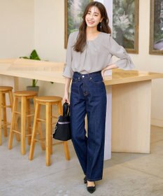 Tiaclasse 【洗える】リボン付きタックフレア袖ブラウス