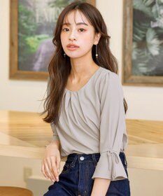 Tiaclasse 【洗える】リボン付きタックフレア袖ブラウス