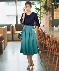 Tiaclasse 【洗える】リボン付きタックフレア袖ブラウス