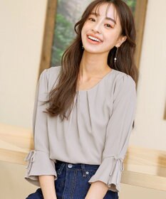 Tiaclasse 【洗える】リボン付きタックフレア袖ブラウス