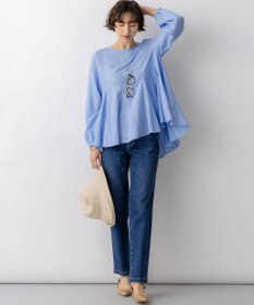 23区 【先行予約】ドビーストライプ クルーネック フレアブラウス