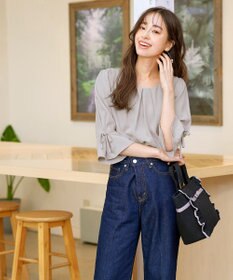 Tiaclasse 【洗える】リボン付きタックフレア袖ブラウス