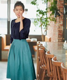 Tiaclasse 【洗える】リボン付きタックフレア袖ブラウス