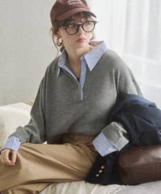 WEGO 【ANGIE VINTAGE】シャツ襟 ドッキング　フェイクレイヤード ニット トップス