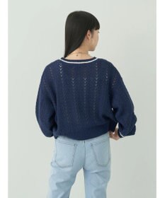 earth music&ecology ライン入り透かし編みニットプルオーバー