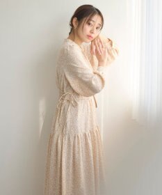 Feroux 【洗える】フラワープリントドロスト ワンピース