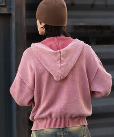 WEGO 【ユニセックス着用ITEM】ブリーチニットグラフィックZIPパーカー
