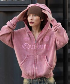 WEGO 【ユニセックス着用ITEM】ブリーチニットグラフィックZIPパーカー