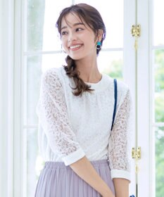 Tiaclasse 【洗える】ギャザーネックレースブラウス