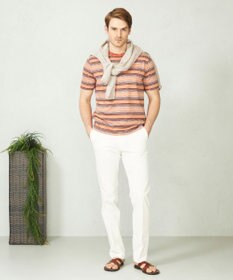 JOSEPH ABBOUD 【吸水速乾】リネンマルチボーダー Tシャツ