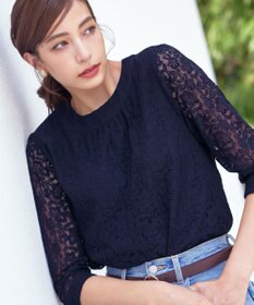 Tiaclasse 【洗える】ギャザーネックレースブラウス