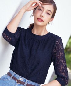 Tiaclasse 【洗える】ギャザーネックレースブラウス