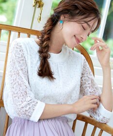 Tiaclasse 【洗える】ギャザーネックレースブラウス