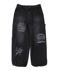 WEGO 【ウエスト紐で調整】イージーペインターグラフィックデニムパンツ