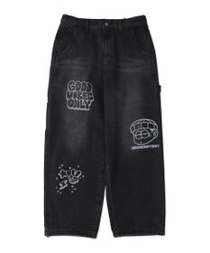 WEGO 【ウエスト紐で調整】イージーペインターグラフィックデニムパンツ