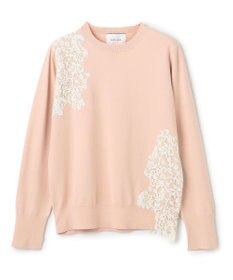BEIGE， 【ご好評により新色追加！洗える】WILLOW / アシンメトリーレースクルーネックニット