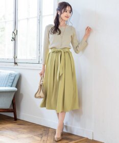 Tiaclasse L 【洗える】異素材を組み合わせたミモレ丈リブコンビワンピース